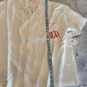 Budweiser Cream Casual Button Down Shirt with Red Embroidery